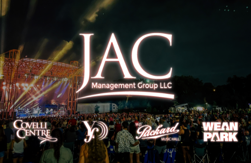 JAC Management Group logo with amphitheater in background
